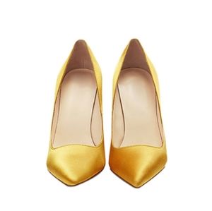 Yellow Bridal Satin Court Shoes 4 inches Stilettos Slip-On High Heel Pumps